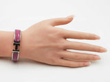 Hermès Clic H Silver-tone & Rose Azalee Enamel Bangle Bracelet 7 Inch Fw0626lxzdu