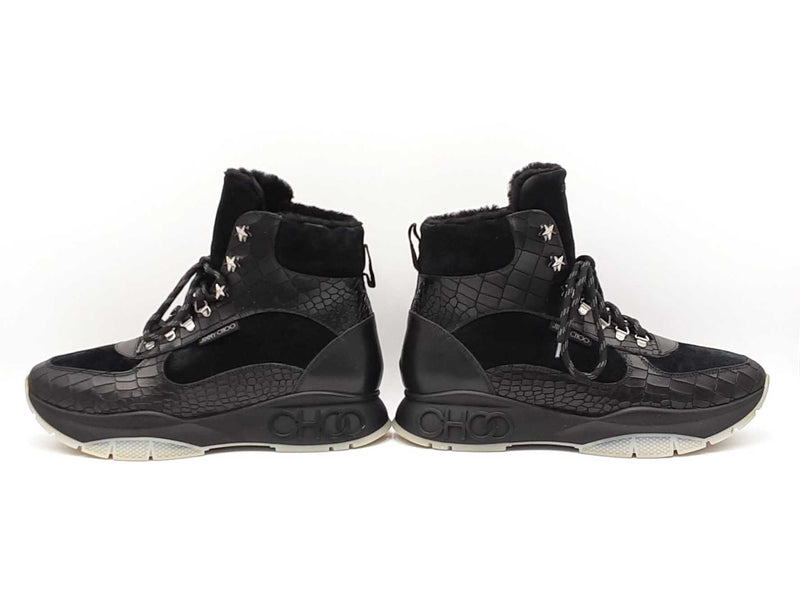 Jimmy Choo Inca Shearling Sneakers In Croc-embossed Leather Sz It 46 Fw0825loxdu