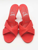 Christian Louboutin Nicol Is Back Red Satin Mules Size 38.5 Eb0226lxzsa