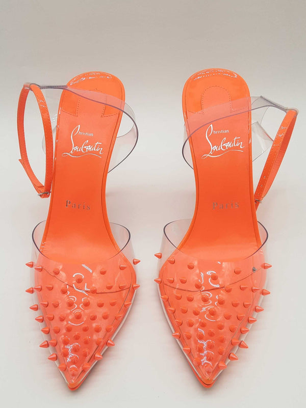 Christian Louboutin Spikoo Neon Orange Heels Size Eu 38.5 Do0525lxzde