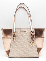 Michael Kors Charlotte Signature Logo Metallic Tote Gold Aa0526wrsa