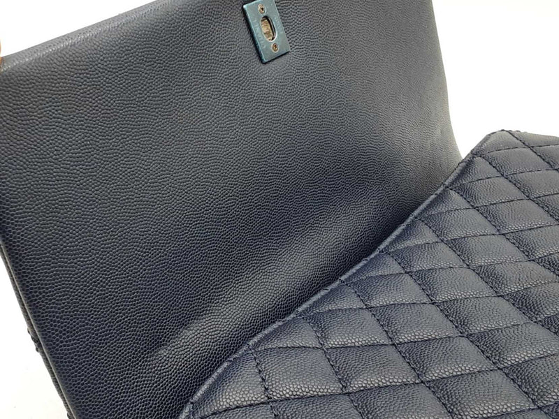 Chanel Coco Top Handle Flap Bag In Navy Blue Quilted Caviar Leather Fw0925ooxzdu