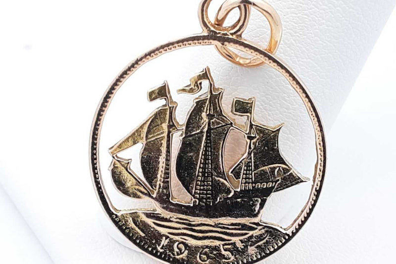 14k Yellow Gold Clipper Ship Pendant 4.7 Grams Eb0924sxsa