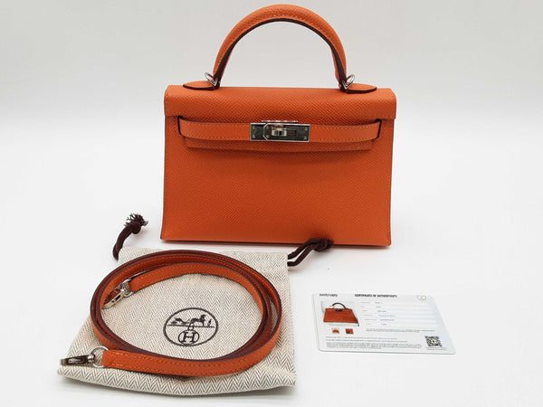 Hermes Sac Kelly Ii Sellier Mini Orange Epsom Palladium Shoulder Bag Do0425lsrxzde