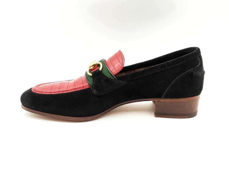 Gucci Web Horsebit Suede & Croc Embossed Leather Loafers Size 36.5 Fw1124oxzsa