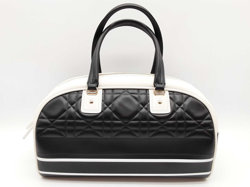 Christian Dior Black White Quilted Leather Bowling Bag Do0225lssxde