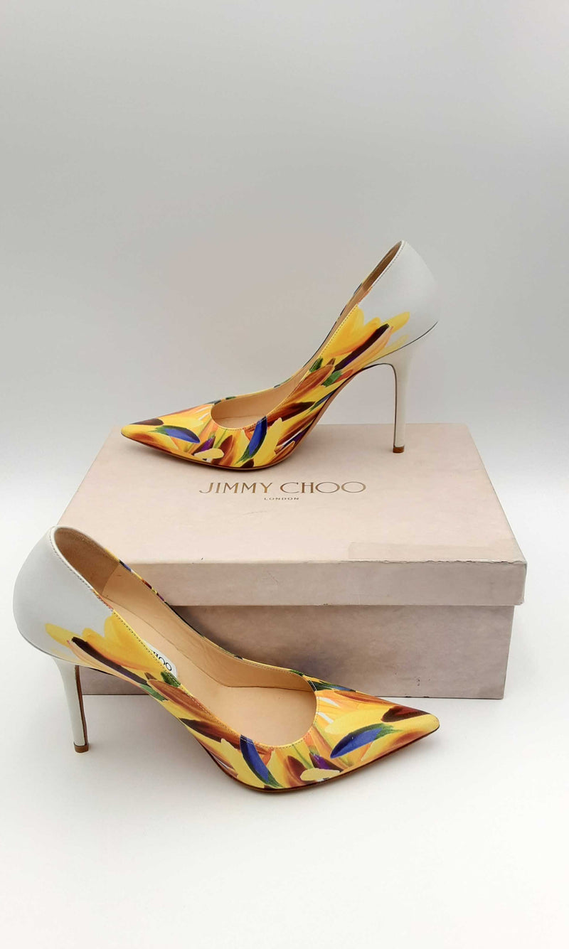 Jimmy Choo Abel Feather Printed Leather Heels Size 40 Eblxzsa 144010027852