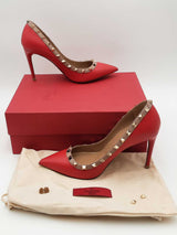 Valentino Garavani Rockstud Red Leather Pumps Size 38 Eb0626lxzsa