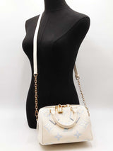 Louis Vuitton Speedy 20 In Latte & Candy Blue Giant Monogram Empreinte Leather