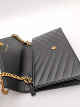 Yves Saint Laurent Cassandre Envelope Black Leather Chain Wallet Eb1026rxzsa