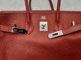 Hermes Birkin 35 Rouge Grenat Red Clemence Palladium Handbag Do0323crxzde