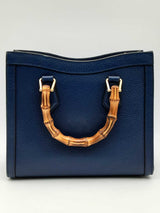 Gucci Diana Navy Leather Tote Bag With Bamboo Handles Eb1024irxsa