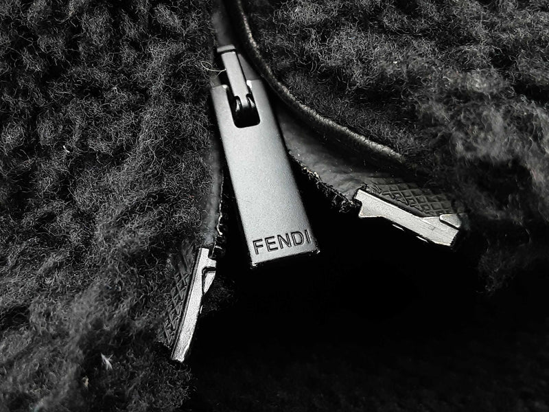 Fendi Black Brown Logo Wool Shearling Zip Up Coat Size Italian 58 Do0925loxzde