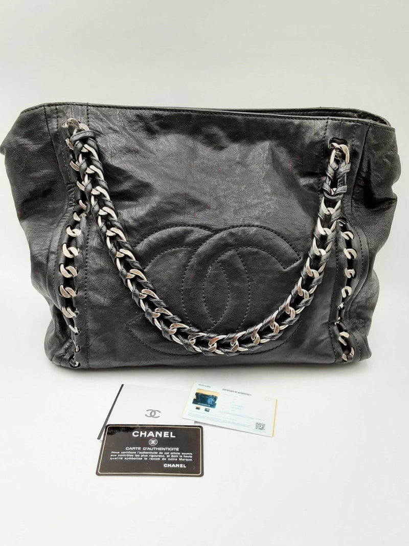 Chanel Black Leather Chain Tote Bag Eb09exzdu