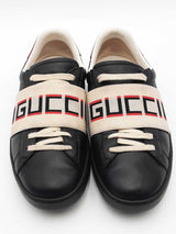 Gucci Ace Logo Strap Black Leather Sneakers Size 7.5 Eb0526crsa