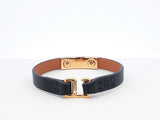 Hermès Rivale Mini Bracelet In Gold-tone & Black Swift Leather 6 Inch Fw0626lzxdu