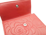 Chanel Camilla Embossed Red Leather Bifold Card Holder Wallet Do0626oorde