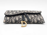 Christian Dior Saddle Pouch With Chain In Blue Oblique Jacquard Fw1026wzxdu