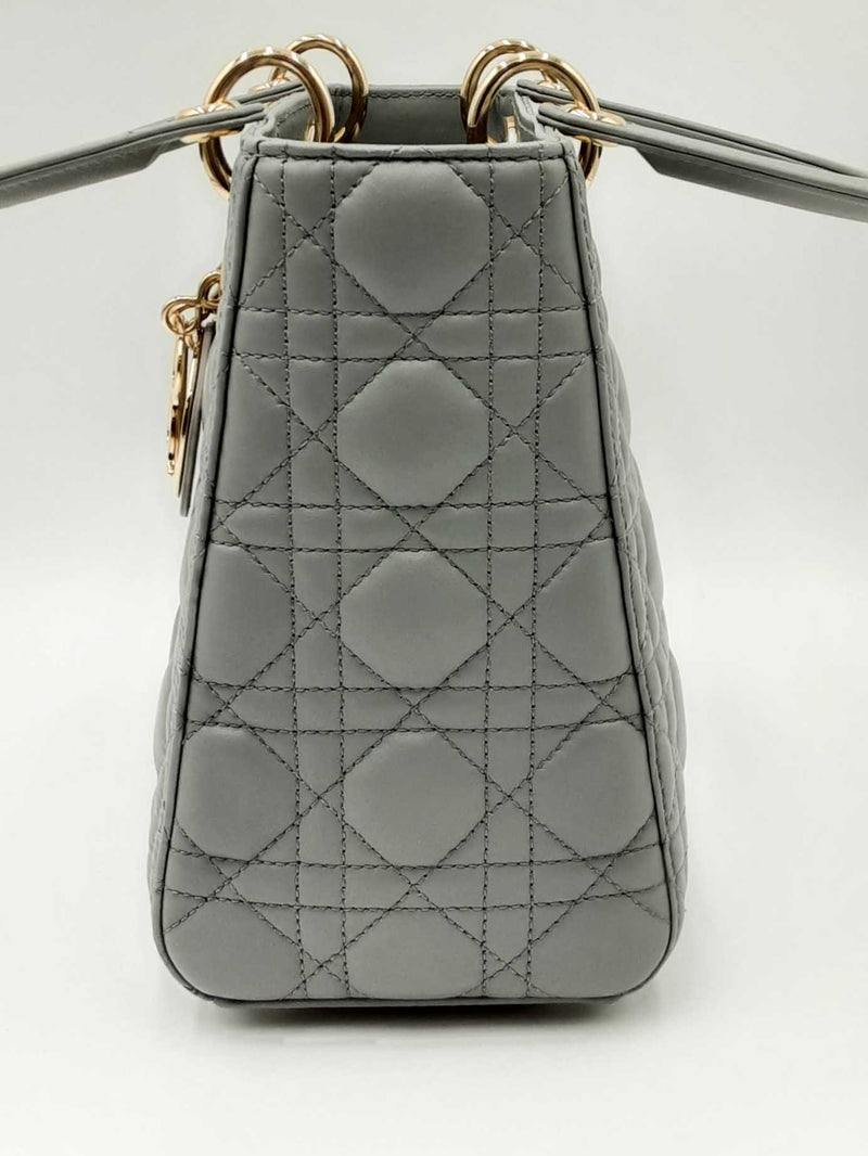 Christian Dior Lady Dior Quilted Gray Leather Top Handle Bag Eb0824orxzdu