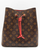 Louis Vuitton Neonoe Brown Monogram Red Leather Bucket Bag Do0525sxzde