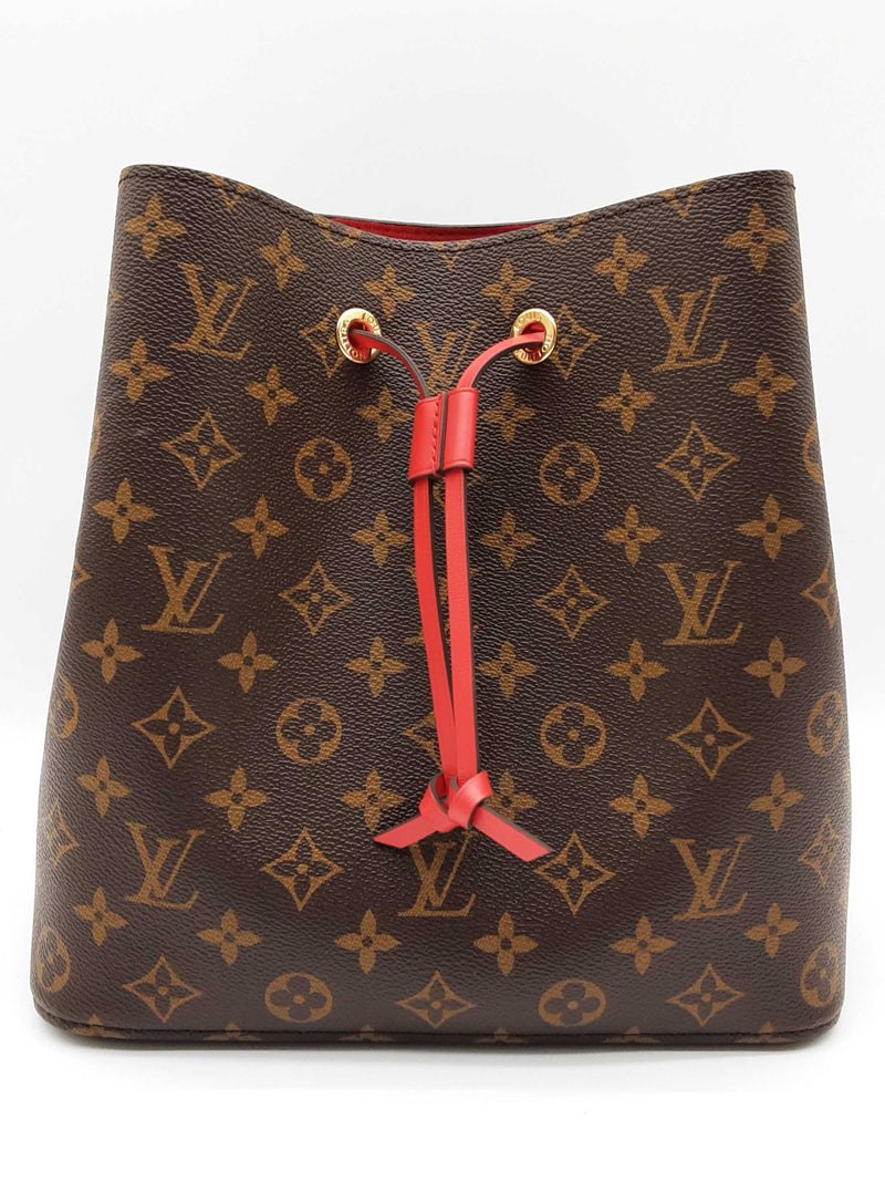 Louis Vuitton Neonoe Brown Monogram Red Leather Bucket Bag Do0525sxzde