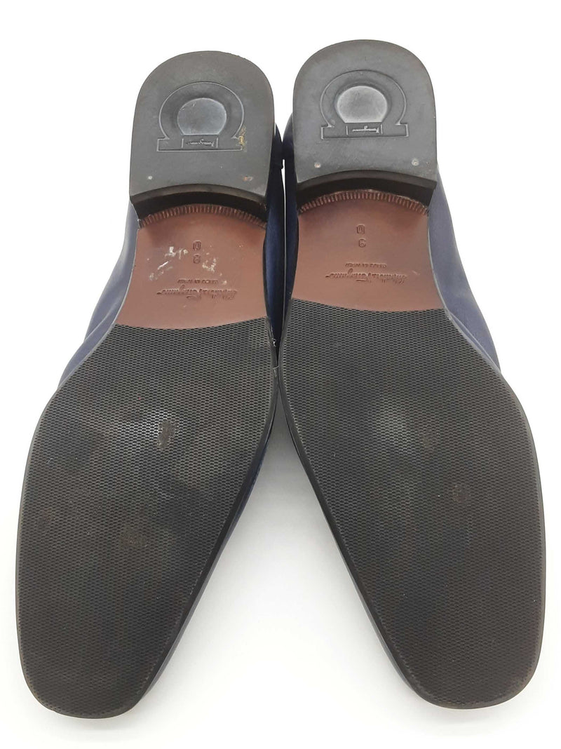 Salvatore Ferragamo Manfredi Gancio Navy Blue Leather Loafers Size 9d Do0525rxde