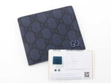 Gucci Bifold Wallet In Gg Supreme Coated Canvas & Dusty Blue Leather Fw0426ozxdu