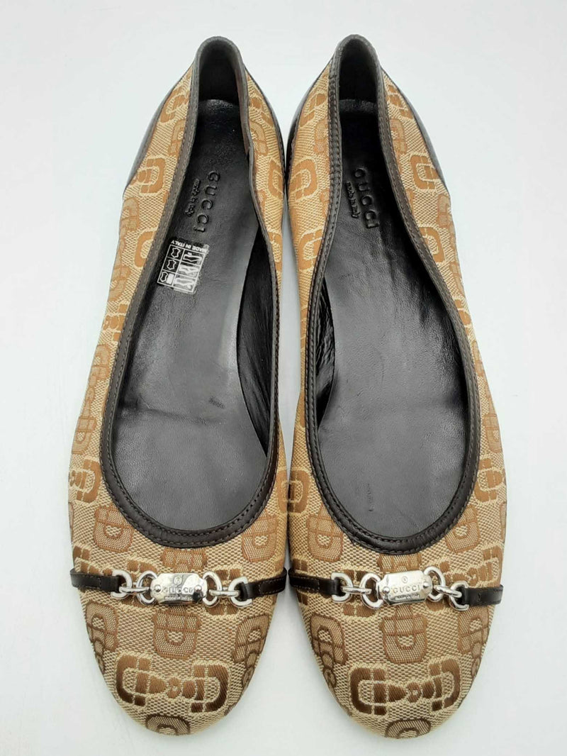 Gucci Canvas & Leather Ballet Flats Size 40 Eb0524pxsa