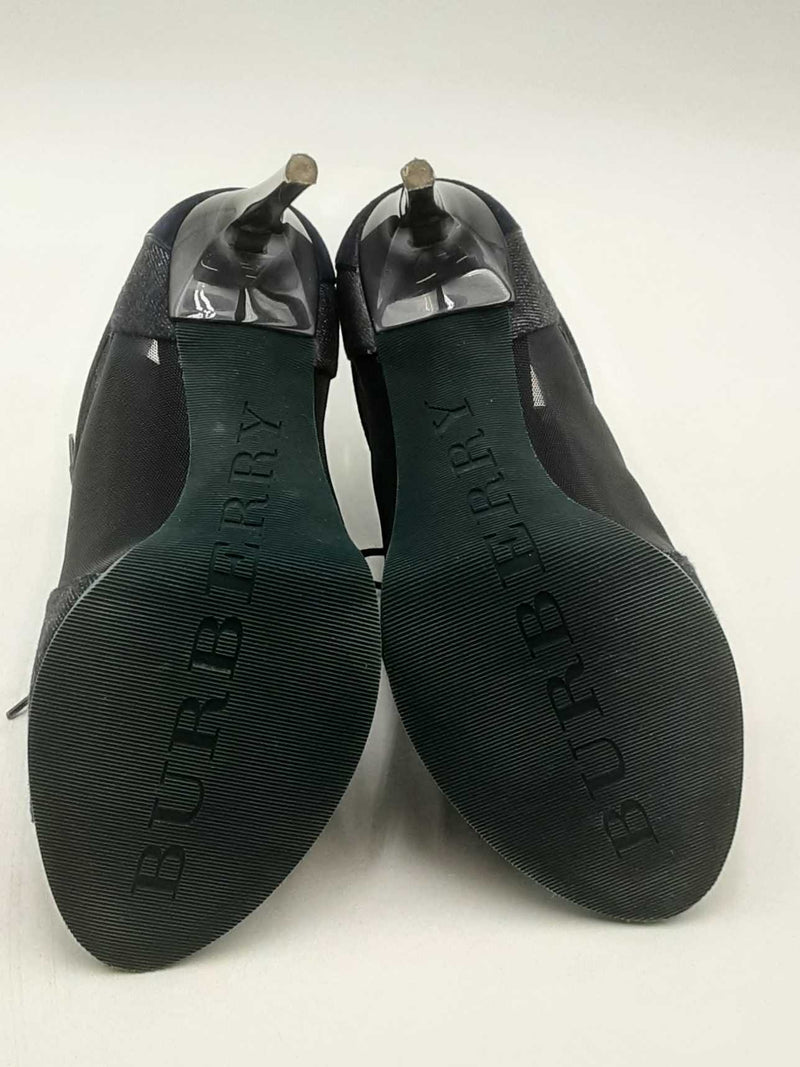 Burberry Denim & Navy Blue Sude Peep Toe Lace Up Heel Booties Size 36 Eb325lxzsa