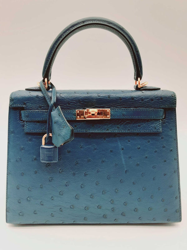 Hermes Kelly 25 Bleu Roi Blue Ostrich Gold Hardware Shoulder Bag Do0723oerxzde