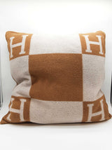Hermes Avalon 70 Camel Brown Ecru Beige Wool Large Throw Pillow Do0326prxde