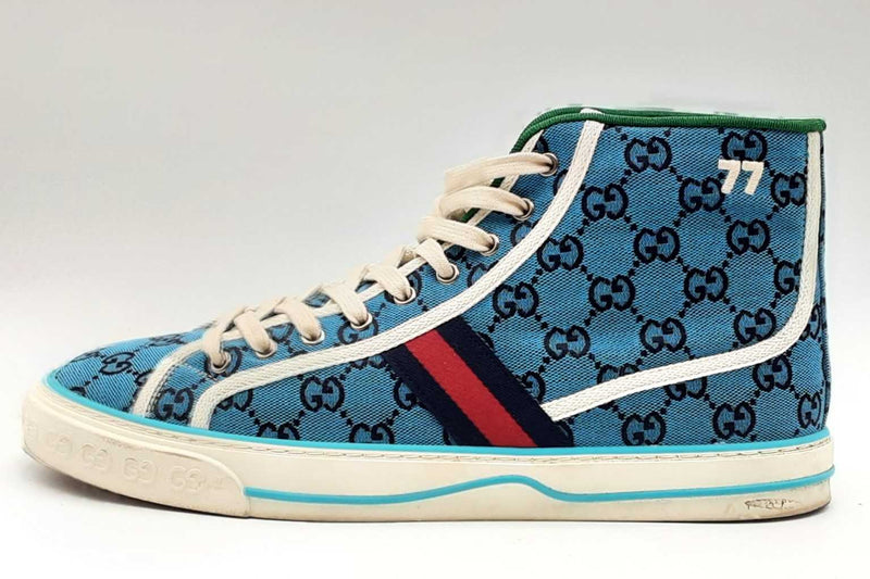 Gucci Tennis 1977 Blue Gg Canvas High Top Sneakers Size 12 Eb0125lirsa