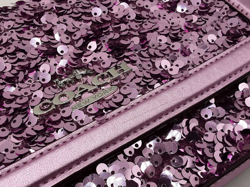 Coach Small Flap Clutch In Lilac Metallic Leather & Sequins Fw1125