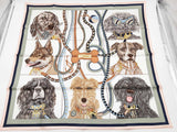 Hermes Jour De Casting 70 Dogs Green Blue Pink Silk Scarf Do0526lrxde