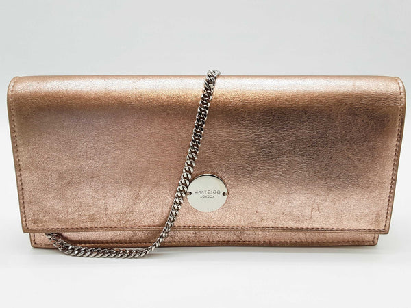Jimmy Choo Fie Pink Rose Gold Metallic Leather Shoulder Bag Clutch Do0925crde