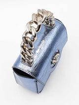 Versace La Medusa Top Handle Bag In Metallic Blue Crinkled Lambskin Fw1026prxdu