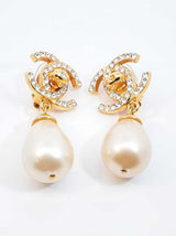 1996 Chanel Gold-tone, Crystal & Faux Pearl Cc Clip-on Earrings  Fw1225irxdu