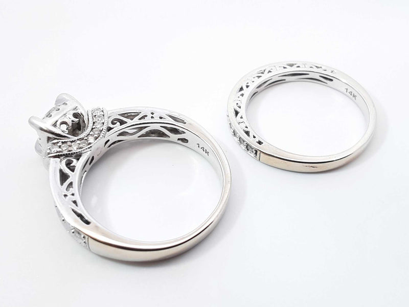1.58 Cttw Diamond & 14k White Gold Wedding Set 8.1 Grams Size 7 Fw1224lxzxdu