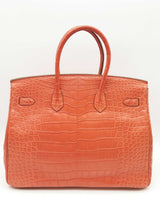 Hermes Birkin 35 Matte Sanguine Orange Alligator Gold Hardware Handbag Do0125ocxzxde