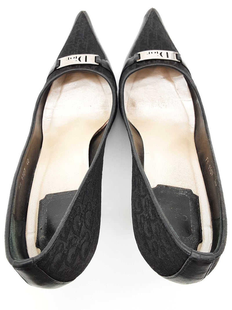 Christian Dior Black Logo Canvas Leather Heels Size Eu 40 Do0525lrxde