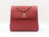Chanel Cc Chevron Quilted Red Calfskin Top Handle Satchel Backpack Fw0725lzxzdu