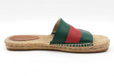 Gucci Green & Red Web Striped Espadrille Slides Size 8 Eb0825rxdu