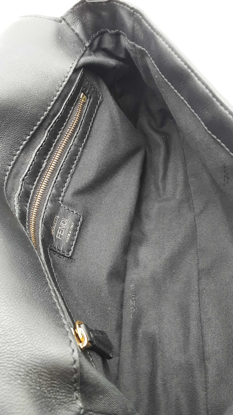 Fendi Black Leather Baguette Shoulder Bag Eb1025cxzdu