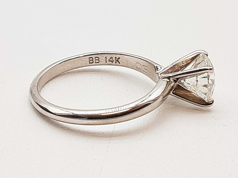 0.90 Carat Diamond 14k White Gold 2.1g Solitaire Ring Size 4.5 Do0425srxde