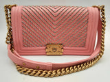 Chanel Boy Bag Pink Leather Blue Embroidered Chevron Crossbody Bag Do1024wxzxde