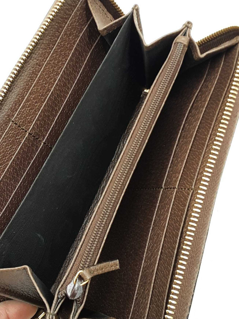 Gucci Ophidia Zip Wallet In Gg Supreme Coated Canvas & Brown Leather Fw1025ozxdu