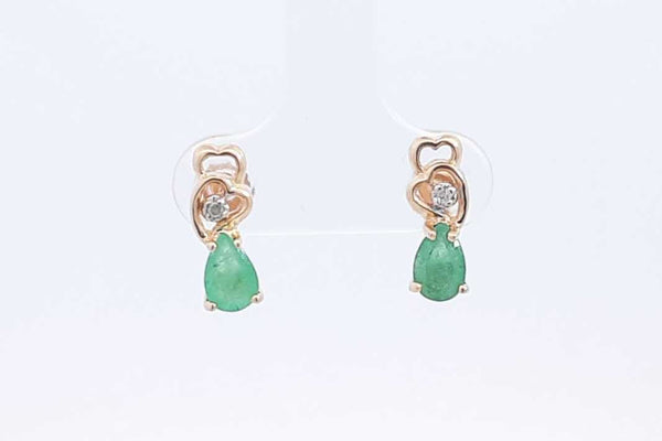 Green Gemstone & Diamond Stud Earrings In 10k Yellow Gold 1.5 Grams Eb0724wxsa