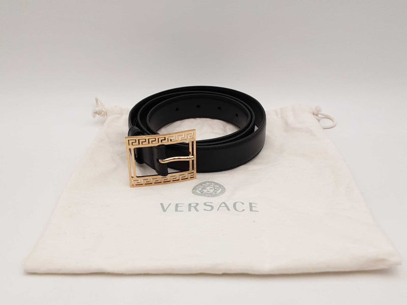 Versace Black Leather Belt With Gold-tone Greca Accent Buckle Fw1224rxsa