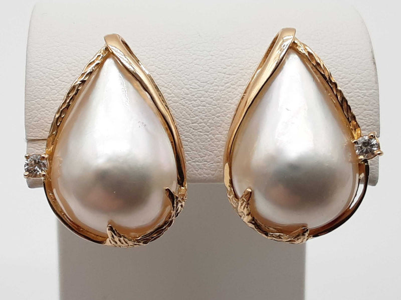 Tear Drop Pearls Diamonds 14k Yellow Gold 11.9g Stud Clasp Earrings Do0525wxzde