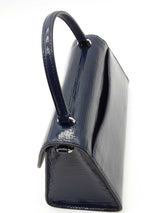 Tory Burch Britten Navy Blue Textured Patent Leather Top Handle Bag Eb0826lxzde